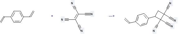 Benzene, 1,4-diethenyl- can be used to produce 1,1,2,2-Tetracyano-3-(p-vinylphenyl)cyclobutane at the temperature of 28 °C